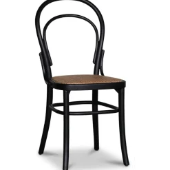 Tona svart stol i böjträ med rottingsits + Stolsdyna