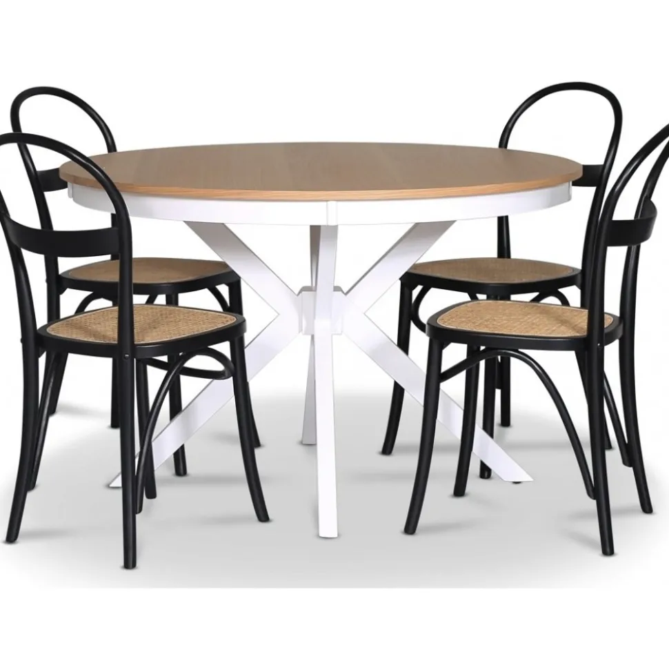 Tromsö matgrupp; runt matbord Vit / Ek med 4 st Danderyd No.16 matstolar Svart