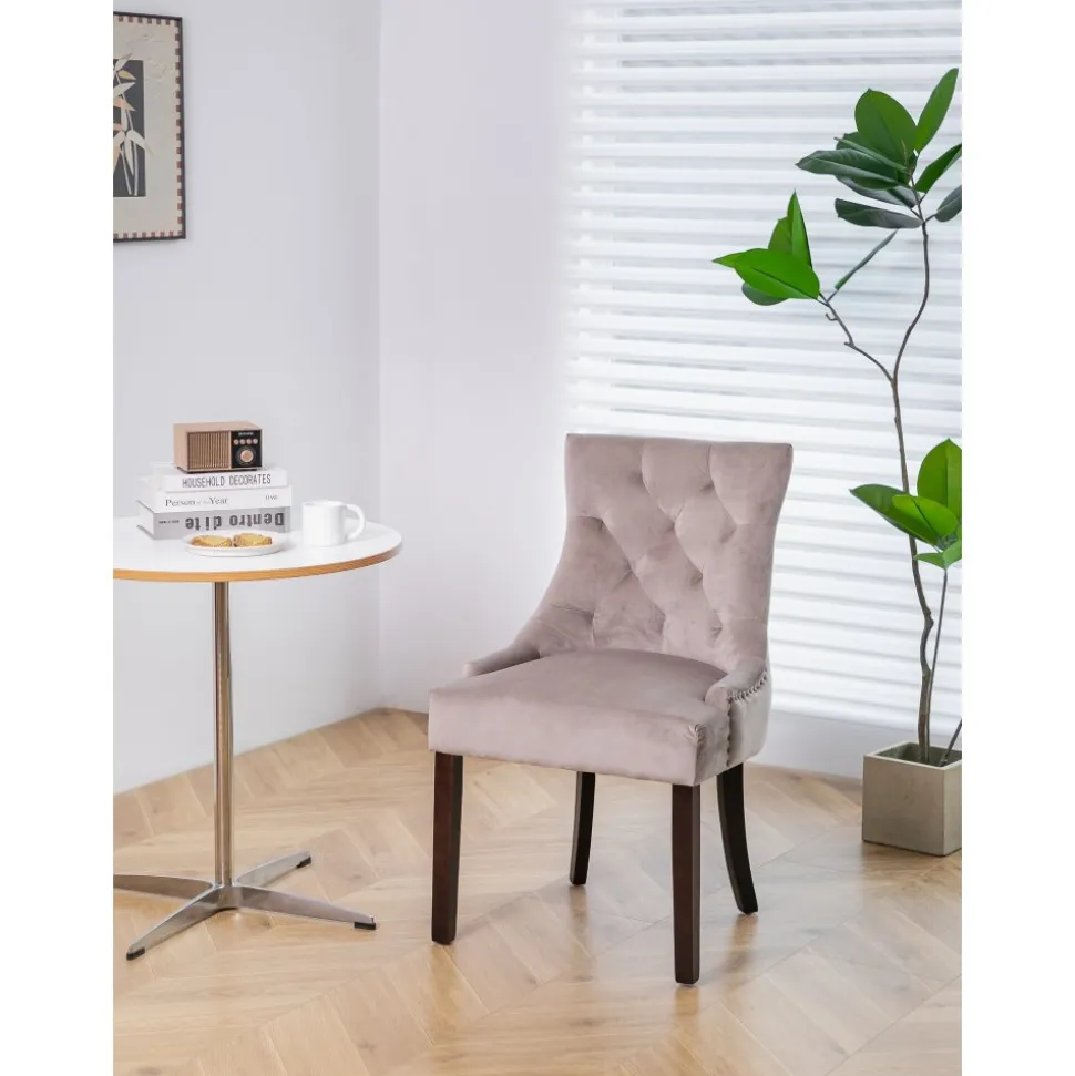 Tuva stol med handtag i ryggen - Gråbeige + Möbeltassar