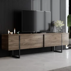 TV-bänk Lux i valnöt - 180 cm + Textilrengöring för möbler