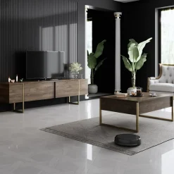 TV-bänk Lux Valnöt / Guld - 180 cm