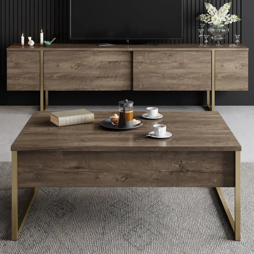 TV-bänk Lux Valnöt / Guld - 180 cm