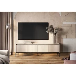 TV-bänk med LED - Beige/svart + Möbeltassar