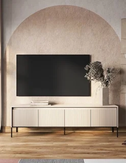 TV-bänk med LED - Beige/svart + Textilrengöring för möbler