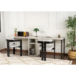 Twin skrivbord - Vit marmor/svart