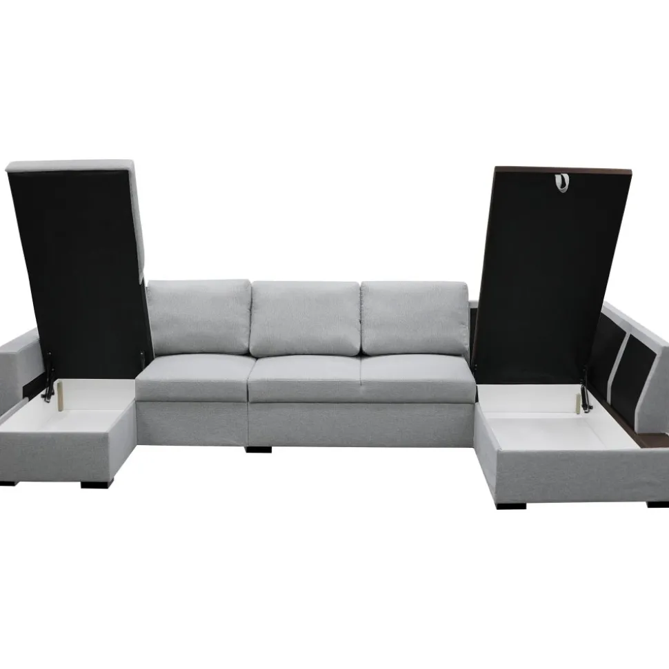 U-soffa med förvaring 367 cm grå + Textilrengöring för möbler