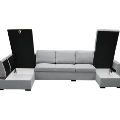 U-soffa med förvaring 367 cm grå + Fläckborttagare för möbler