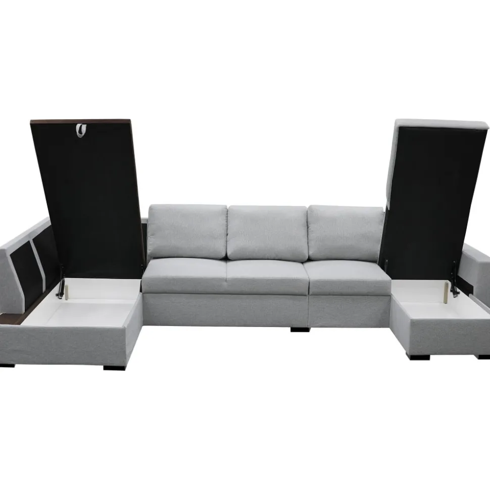 U-soffa med förvaring 367 cm grå + Fläckborttagare för möbler