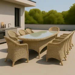 Utegrupp: 8 stolar och matbord 230 x 100 cm rotting - Menton/Mercury