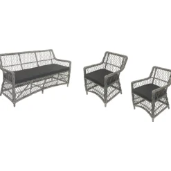 Utegrupp i konstrotting 3-sits soffa inklusive 2 st fåtöljer + Rengöringsmedel för utemöbler