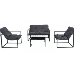 Utegrupp; soffa + 2 st fåtöljer + soffbord Svart/grå - Kreta + Textilskydd för utemöbler