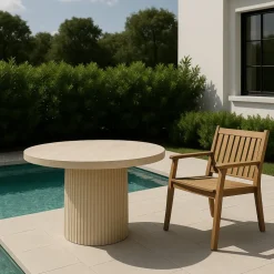 Utematbord runt Ø122 cm travertin + Rengöringsmedel för utemöbler