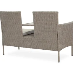 Utesoffa / Duosoffa i beige rotting + Textilskydd för utemöbler