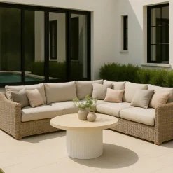 Utesoffbord Ø80 cm travertin + Rengöringsmedel för utemöbler