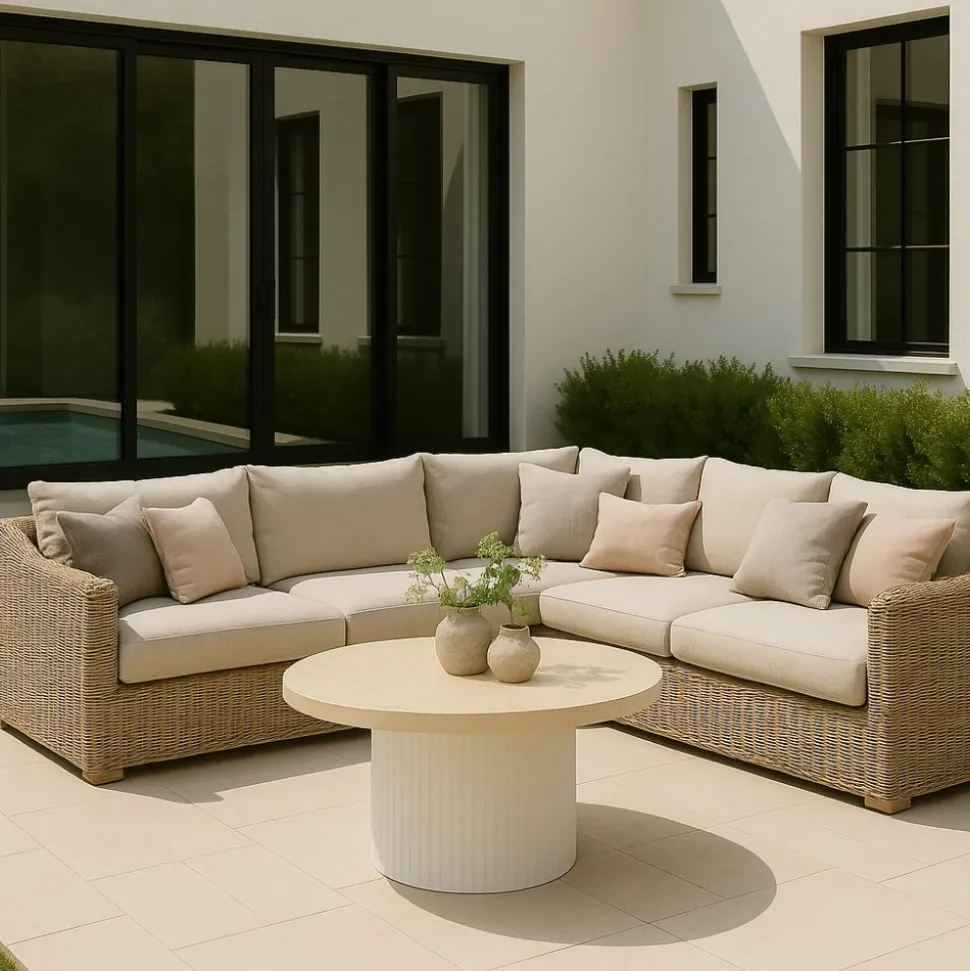 Utesoffbord Ø80 cm travertin + Rengöringsmedel för utemöbler