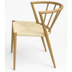 Utestol i trä look med beige repsits