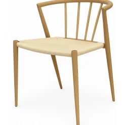 Utestol i trä look med beige repsits