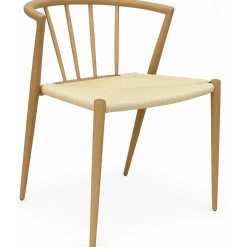 Utestol i trä look med beige repsits + Textilskydd för utemöbler