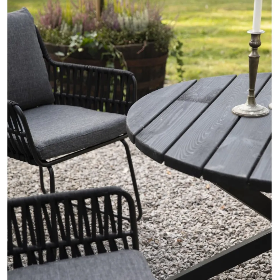 Utestol med rep och grå dynor + Rengöringsmedel för utemöbler