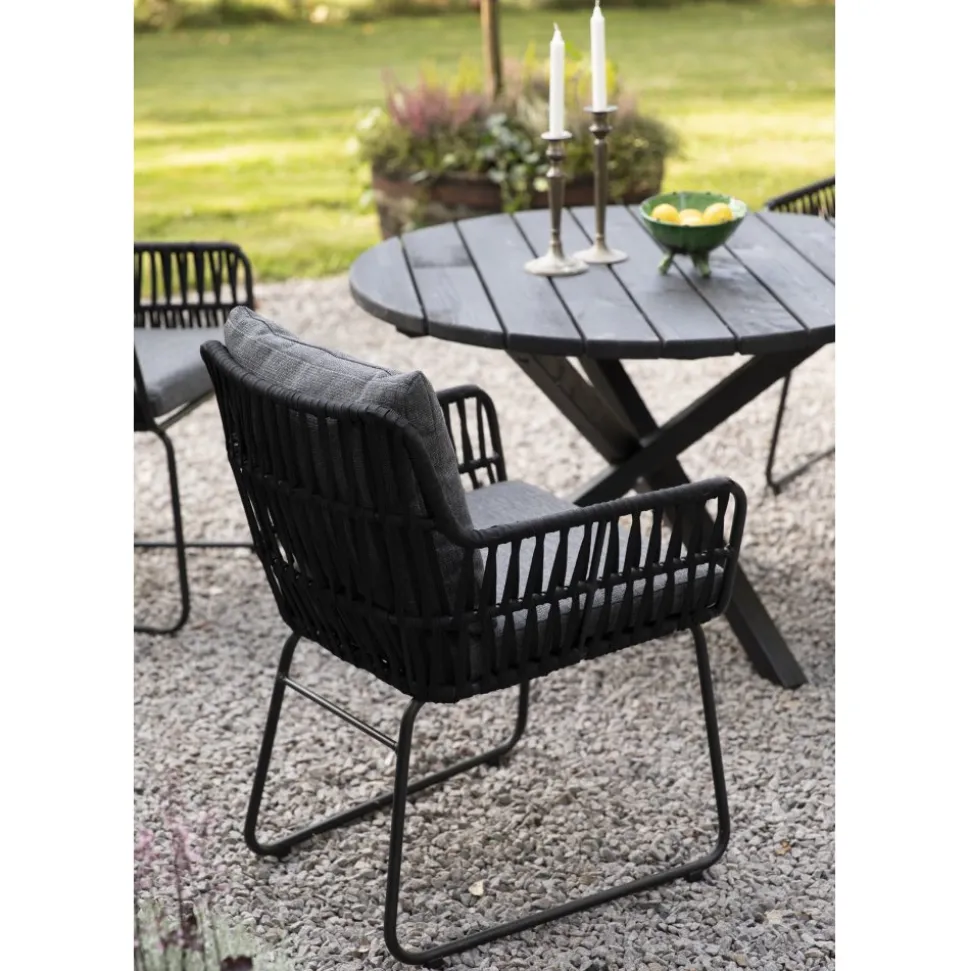 Utestol med rep och grå dynor + Rengöringsmedel för utemöbler