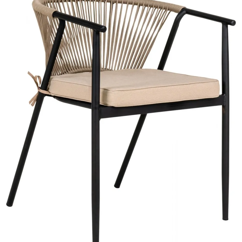 Utestol svart med beige dyna stapelbar - Napoli + Rengöringsmedel för utemöbler