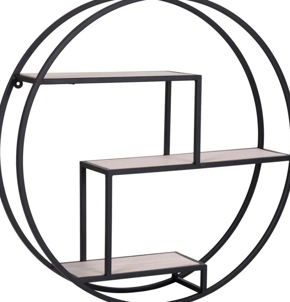 Vägghylla runt - Svart/fanér
