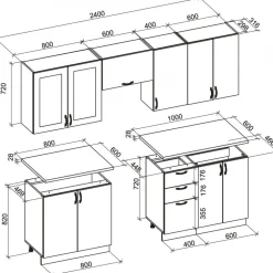 Viktoria komplett kök 240 cm - Vit/mörkblå